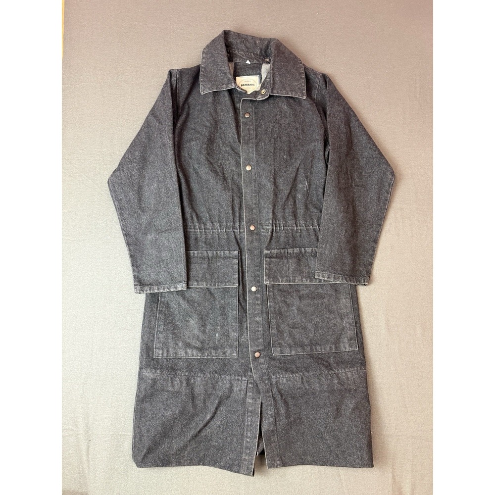 Vintage Brassada Black Denim Duster Western Outerwear Unisex Medium USA Made